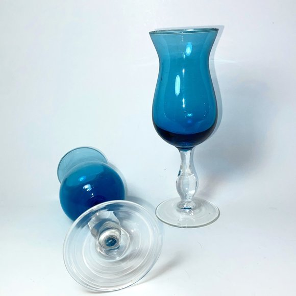 Vintage 2 Liquor Footed Glasses Blue and Clear *read* - Picture 2 of 6